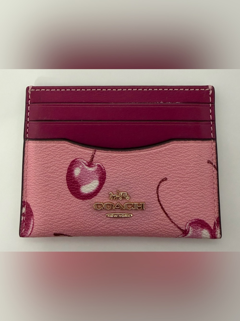 Coach Pink Cherry Print Limited Edition Slim ID Card Case Wallet Holder